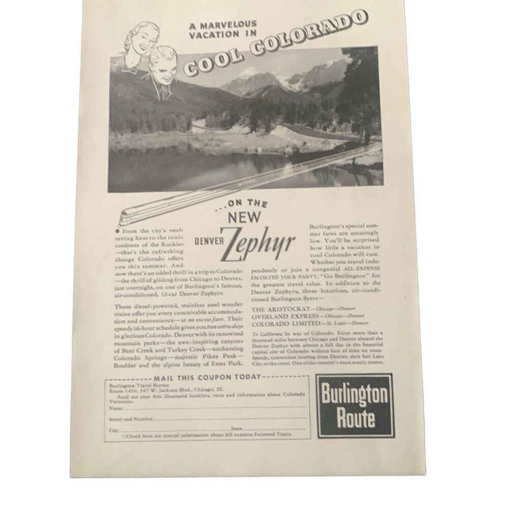 Vintage 1937 Burlington Route Cool Colorado Ad Advertisement